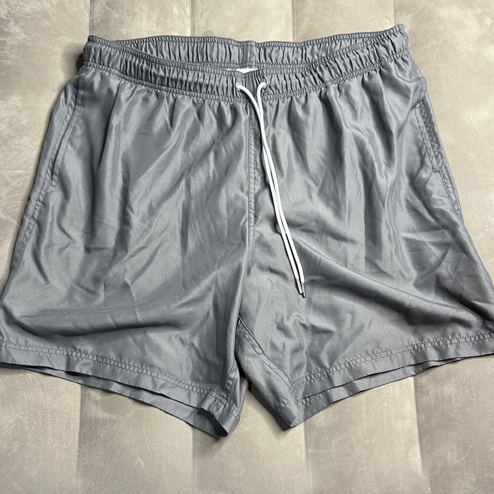 Lands' End Men’s Gray Drawstring Swim Trunks Baggy Size XL 7”